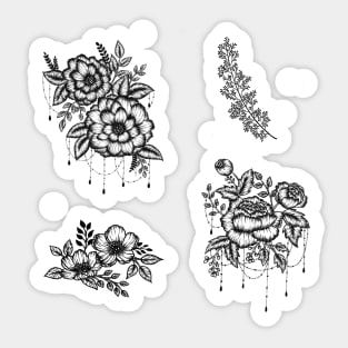 Black and white floral artwork sticker pack Sticker
